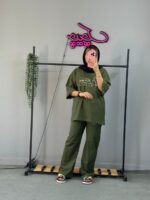 ست لانگ و شلوار بگ با طرح مینیمال گل رز - Image 4