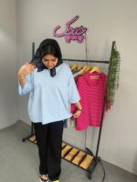 تیشرت  باکسی راه راه کلاهدار