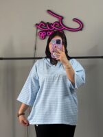 تیشرت  باکسی راه راه کلاهدار - Image 2
