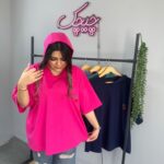 تیشرت باکسی کلاهدار آلبالو