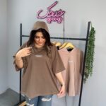 تیشرت باکسی کلاهدار نوشته مینیمال